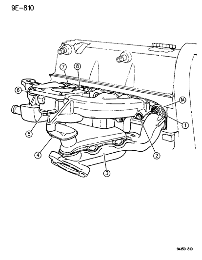 1994 Dodge Shadow Manifolds - Intake & Exhaust Diagram 1