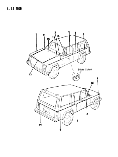 1987 Jeep Wagoneer Decals, Exterior Diagram 8