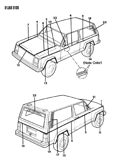 1985 Jeep Cherokee Decals, Exterior Diagram 4
