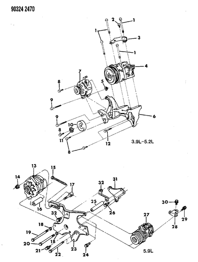 1992 Dodge Ramcharger Mounting - A/C Compressor Diagram 2