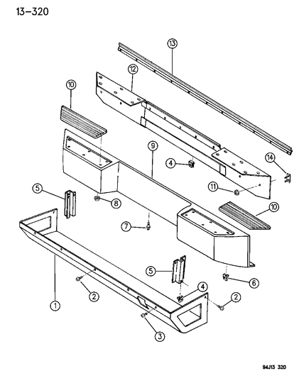 1995 Jeep Wrangler Rear Fascia & Skid Plate Diagram