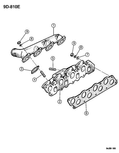 1994 Jeep Cherokee Manifolds - Intake & Exhaust Diagram 1