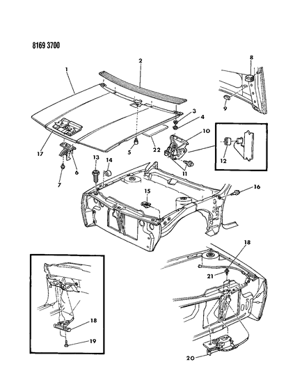 1988 Chrysler LeBaron Premium Hood & Hood Release Diagram