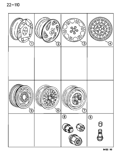 1994 Dodge Shadow Wheels & Hardware Diagram