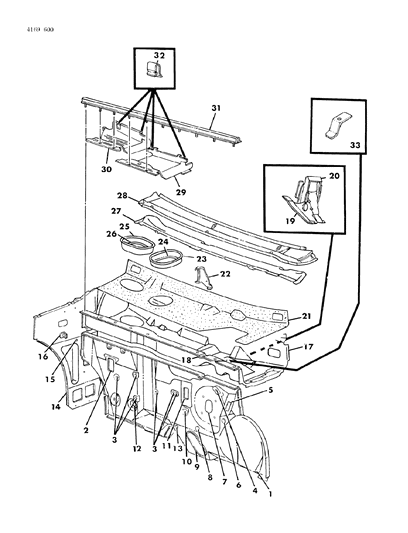 1984 Dodge Omni Cowl & Dash Panel Diagram