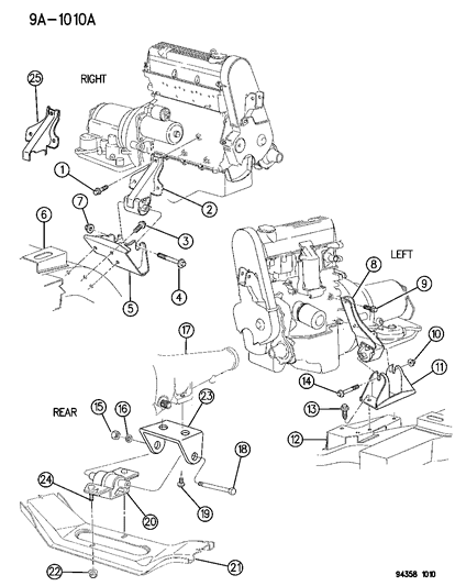 1994 Dodge Dakota INSULATOR Engine Front SUPT Right Diagram for 52019284