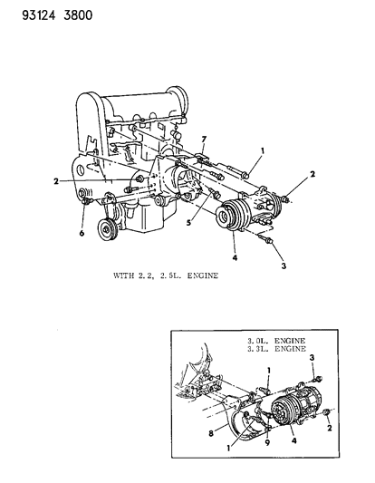 1993 Dodge Shadow A/C Compressor Mounting Diagram