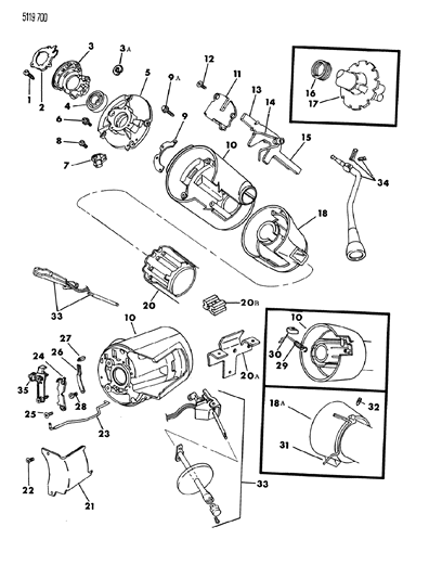 1985 Chrysler Laser Column, Steering, Upper Without Tilt Diagram