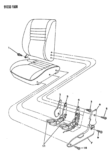 1991 Chrysler LeBaron Seat--Reclining J Body Diagram