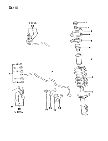 1989 Dodge Colt Suspension - Front Diagram