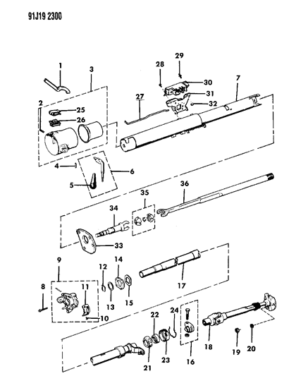 1991 Jeep Grand Wagoneer Housing - Steering Column Lower Diagram