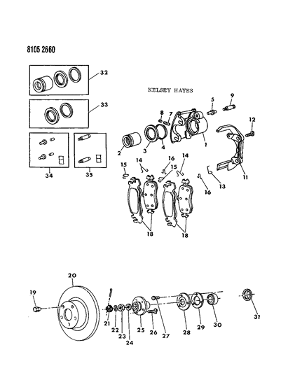 1988 Dodge Daytona Brakes, Front Diagram