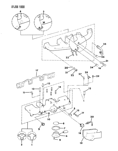 1985 Jeep Wrangler Manifolds - Intake & Exhaust Diagram 3