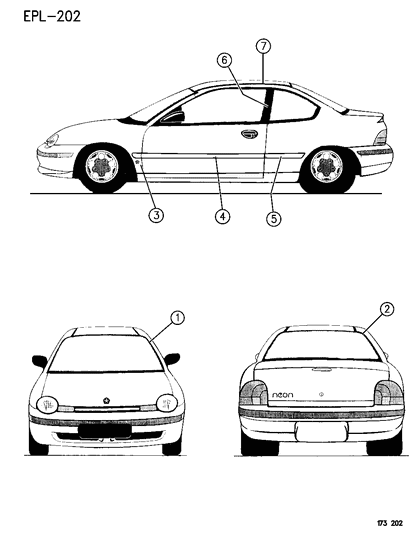 1996 Dodge Neon Mouldings & Ornamentation Diagram 1