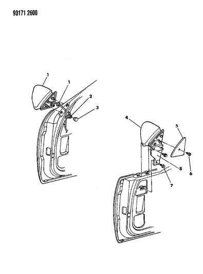 1990 Chrysler LeBaron GTC Mirror - Exterior Diagram
