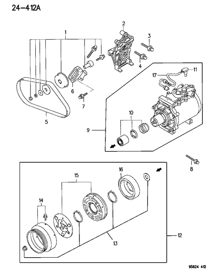 1995 Dodge Avenger Compressor & Mounting Brackets Diagram 2