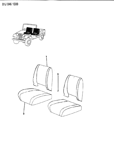 1985 Jeep Wrangler Covers, Front Seat Upholstery Low Back Bucket Seats Diagram