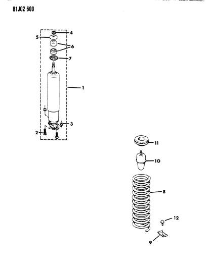 1985 Jeep Cherokee Front Spring & Shock Absorber Diagram