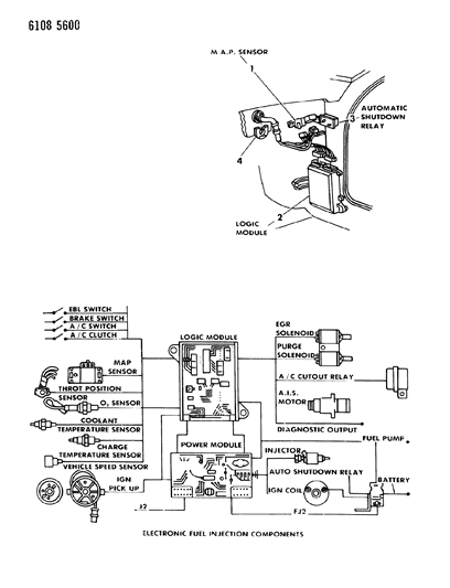 1986 Chrysler Town & Country M.A.P. Sensor & Logic Module Diagram