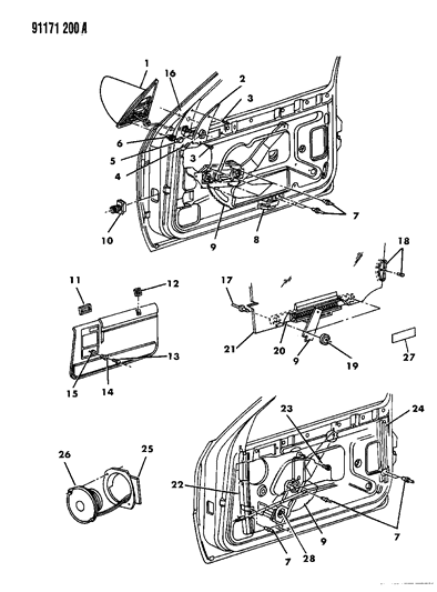 1991 Dodge Shadow Motor-Assembly-Front Door Electrode Window Regulator Diagram for 4480313