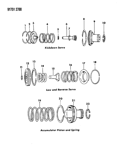 1991 Dodge Ram 50 Servos - Accumulator Piston & Spring Diagram