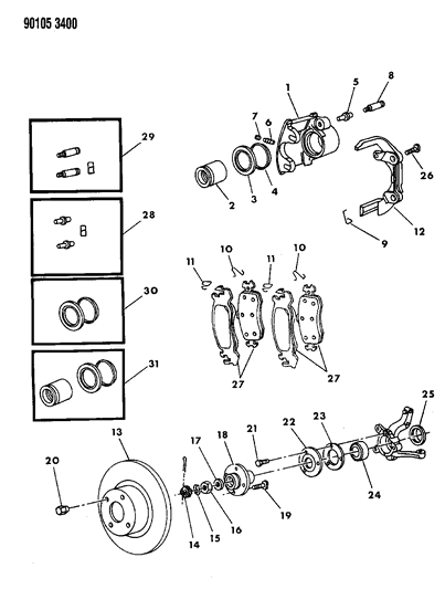 1990 Dodge Caravan Brakes, Front Diagram 1