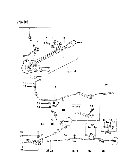 1988 Dodge Ram 50 Controls, Parking Brake Diagram