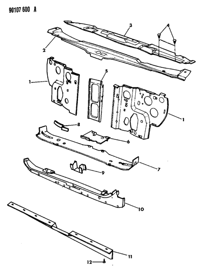 1990 Dodge Daytona Grille & Related Parts Diagram