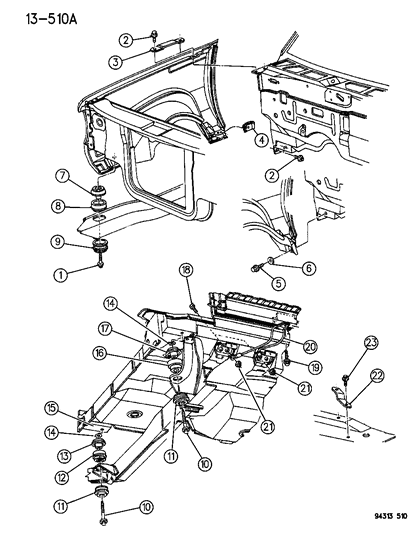 1994 Dodge Dakota Body Hold Down & Front End Mounting Diagram