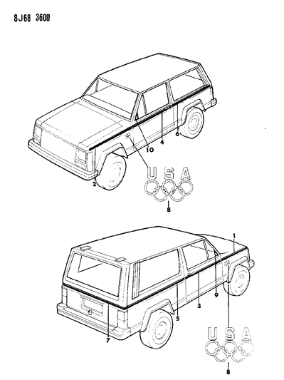 1988 Jeep Wagoneer Decals, Exterior Diagram 12