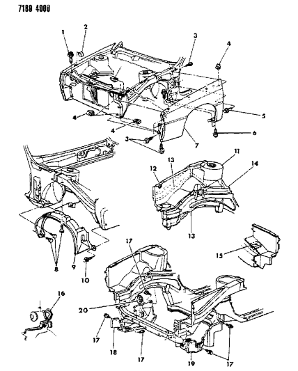 1987 Chrysler LeBaron Premium Fender & Shield Diagram