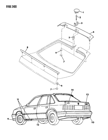 1989 Dodge Lancer Ground Effects Package - Exterior View Diagram