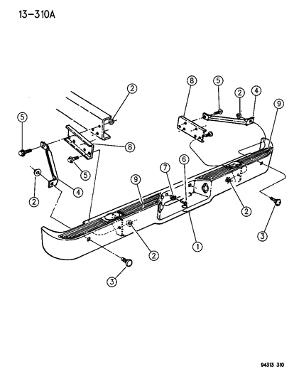 1996 Dodge Dakota Bumper, Rear Diagram