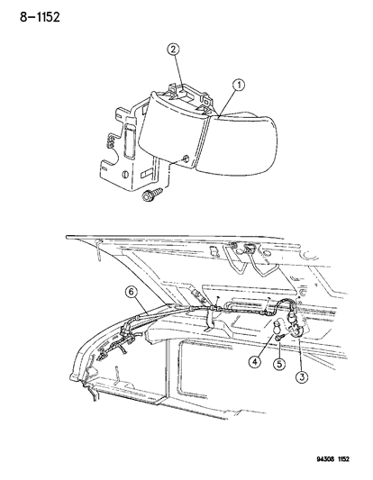 1995 Dodge Ram Wagon Lamps - Front End Diagram