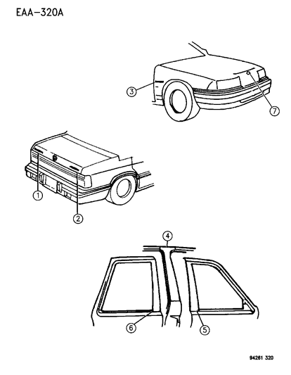 1994 Chrysler LeBaron Sedan Decals & Tapestries Diagram