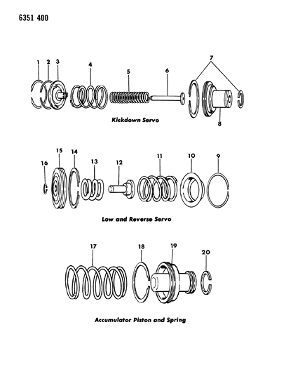 1986 Dodge Ram Wagon Servo - Accumulator Piston & Spring Diagram