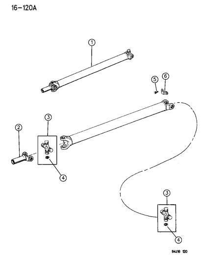 1994 Jeep Grand Cherokee Propeller Shaft & Universal Joint Diagram 2