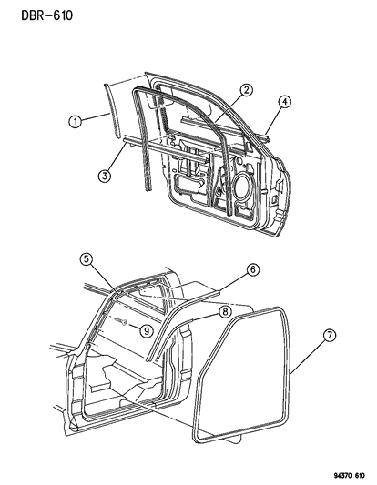 1996 Dodge Ram 3500 Door, Front Weatherstrips & Seal Diagram