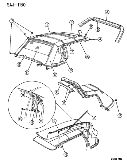 1994 Chrysler LeBaron GTC Convertible Top Diagram
