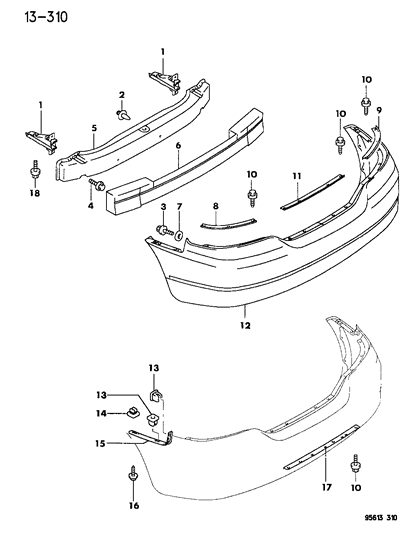 1995 Chrysler Sebring Reinforcement Rear Bumper Diagram for MB913821