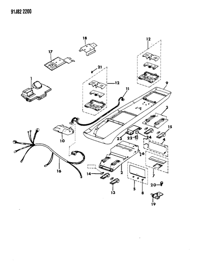 1992 Jeep Cherokee Console, Overhead Diagram