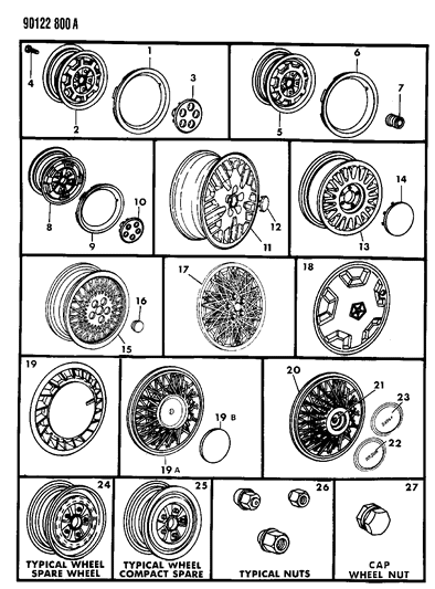 1990 Dodge Caravan Wheels & Covers Diagram