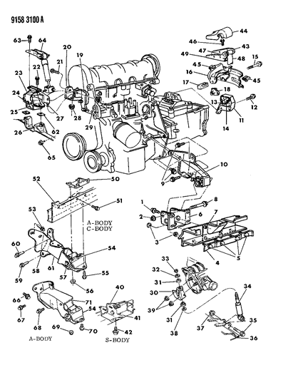 1989 Dodge Caravan Bracket Front Side Rail Front Diagram for 4440600