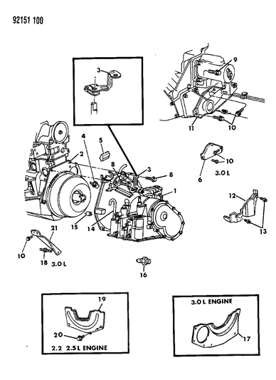 1992 Dodge Daytona Transaxle Assemblies & Mounting Diagram