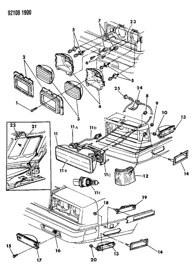 1992 Dodge Dynasty Lamps - Front Diagram