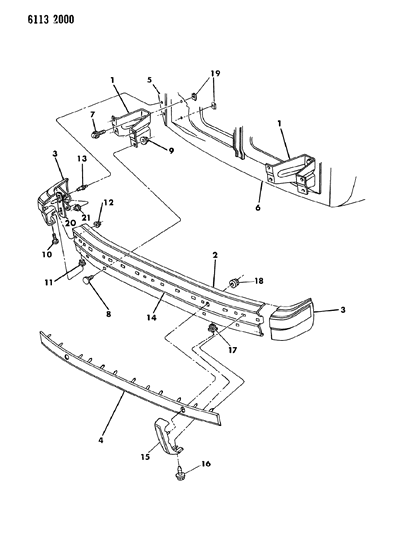 1986 Dodge Caravan End Cap Front Bumper W/NERF Diagram for X553DX9