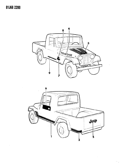 1984 Jeep Wrangler Decals, Exterior Diagram 13