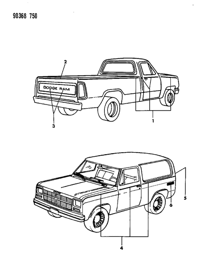 1993 Dodge W150 Tape Stripes & Decals Diagram