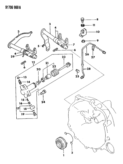 1991 Dodge Colt Controls, Clutch Diagram 1