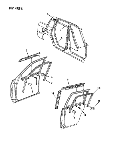 1988 Chrysler New Yorker Door, Front & Rear Weatherstrips, Runs And Seals Diagram